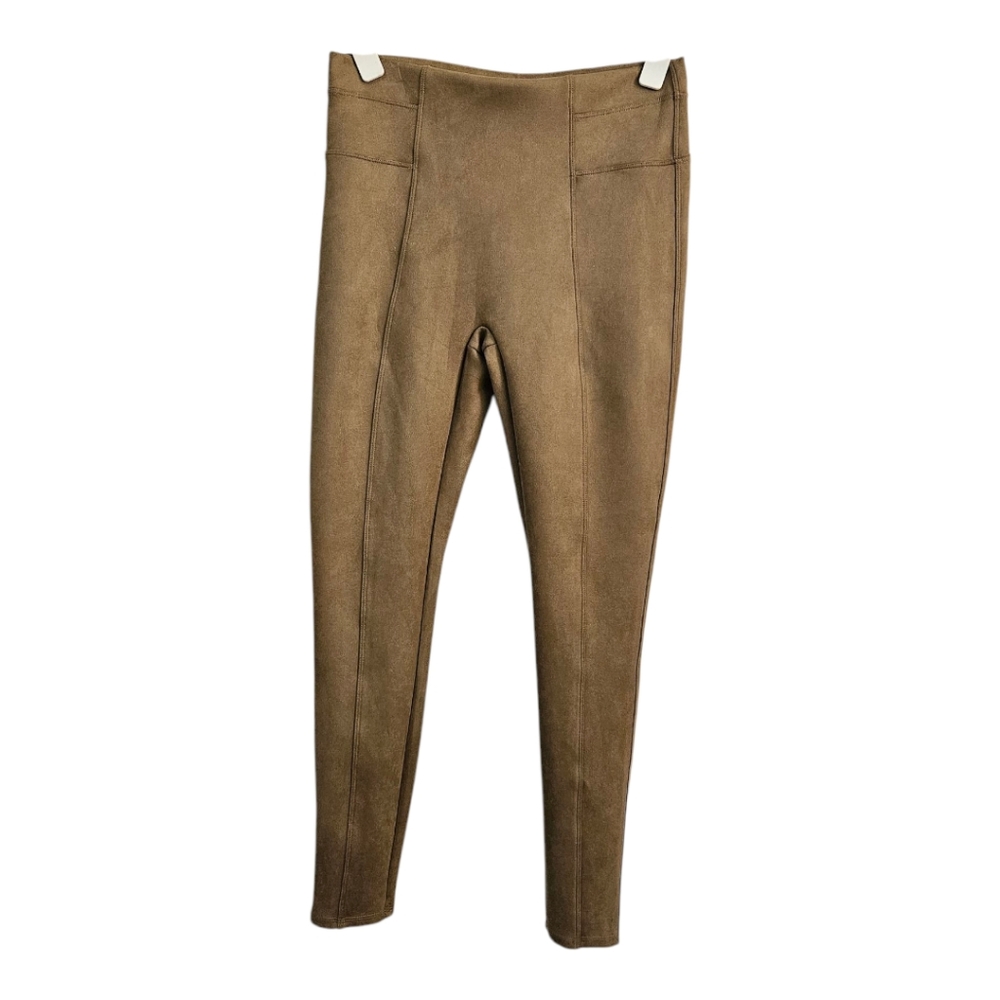 Spanx Faux Suede Pants Womens Medium Leggings Tan Brown Pull On